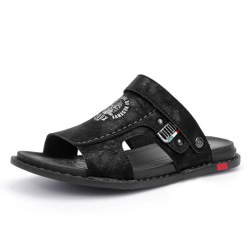 

New Summer Men Comfort Hollow Sandals Non-slip Walking Shoes All-match High Quality Casual Leather Flat Designer Sandals 47 чёрный
