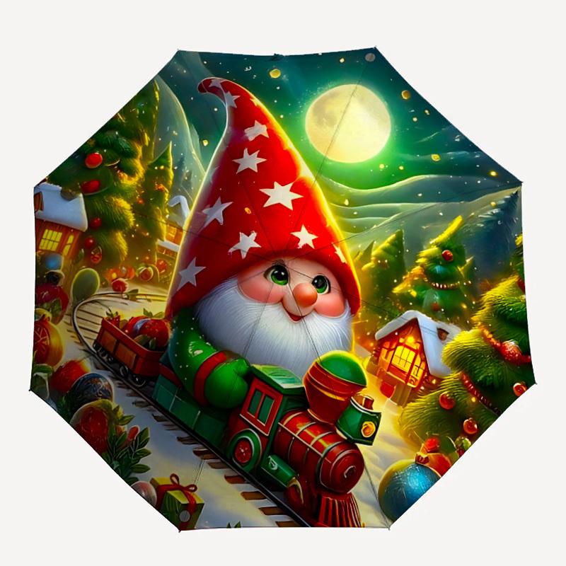 1pcChristmas Dwarf Pattern Automatic Folding Umbrella, Lightweight Retractable Compact Travel Umbrella, 8-Rib Sturdy Frame107