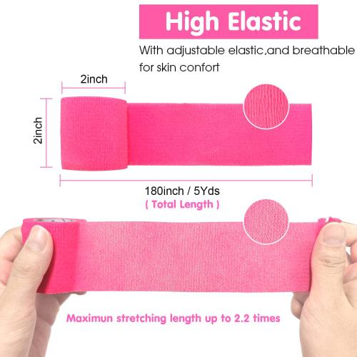 COMOmed 6 Rolls of Self-Adhesive Pink Bandages, 5cm X 4.5m, Elastic Bandages, Non-Woven Sports Tape, Athletic Bandages, Wrap Bandages