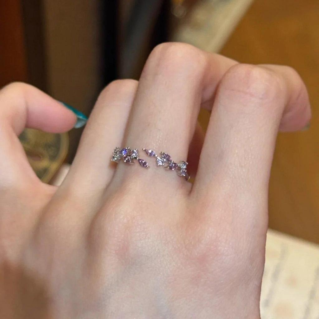 18k Gold Plated Zirconia Leaf Open Ring - Retro Index Finger Design, Light Luxury Jewelry.