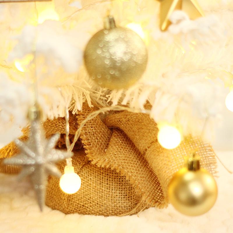 White PVC Flocked Mini Desktop Christmas Tree Set with Ornaments
