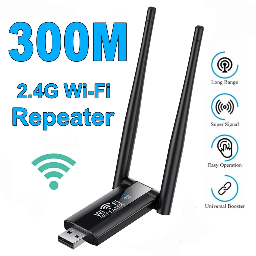 2 4G 300Mbps Wireless USB WiFi Repeater Extender Signal Booster Amplifier Long Range Wi Fi Router Home Network Extension