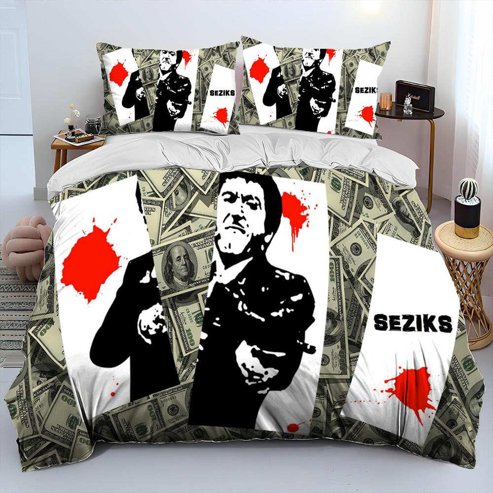Film Scarface Tony 3D-Druck Bettdecke Bettwäsche-Set, Bettbezug Bett-Set Steppdeckenbezug Kissenbezug, King Queen Größe Bettwäsche-Set Kind