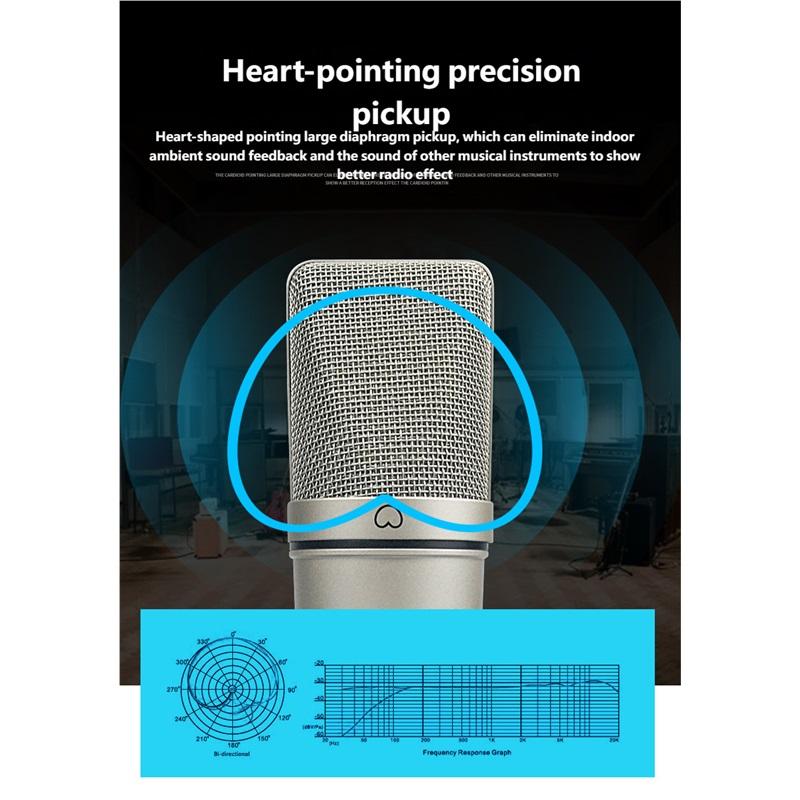 Top Studio Metal U87 Condenser Microphone Professional Cardioid Studio Mic for Recording Podcasting Voice Over Streaming Home  A
