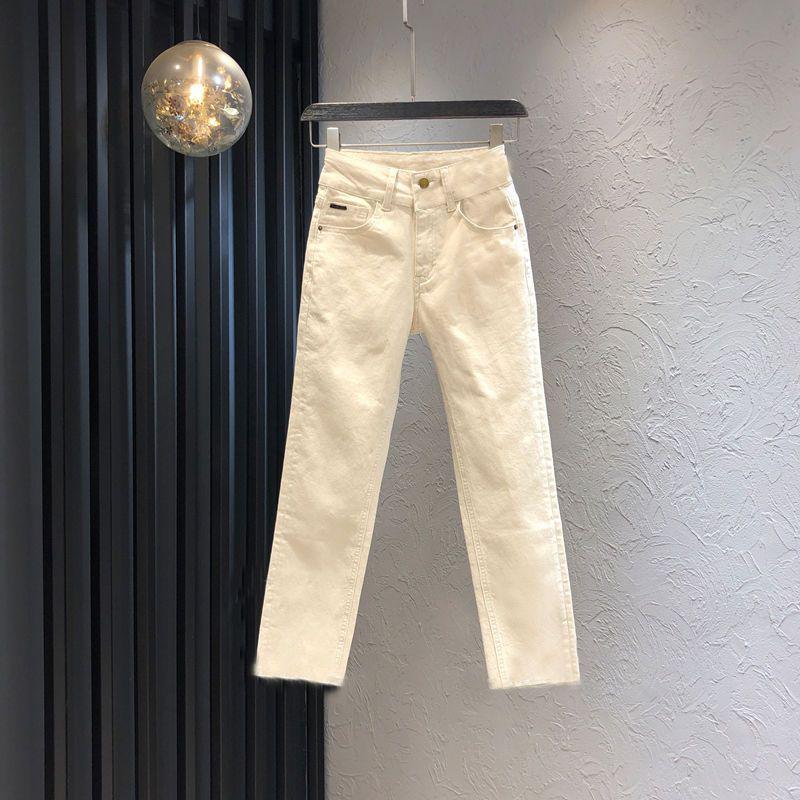 Women's High Waist Slimming White Straight-Leg Jeans - Petite Summer 2024 Casual Elastic Cigarette Pants