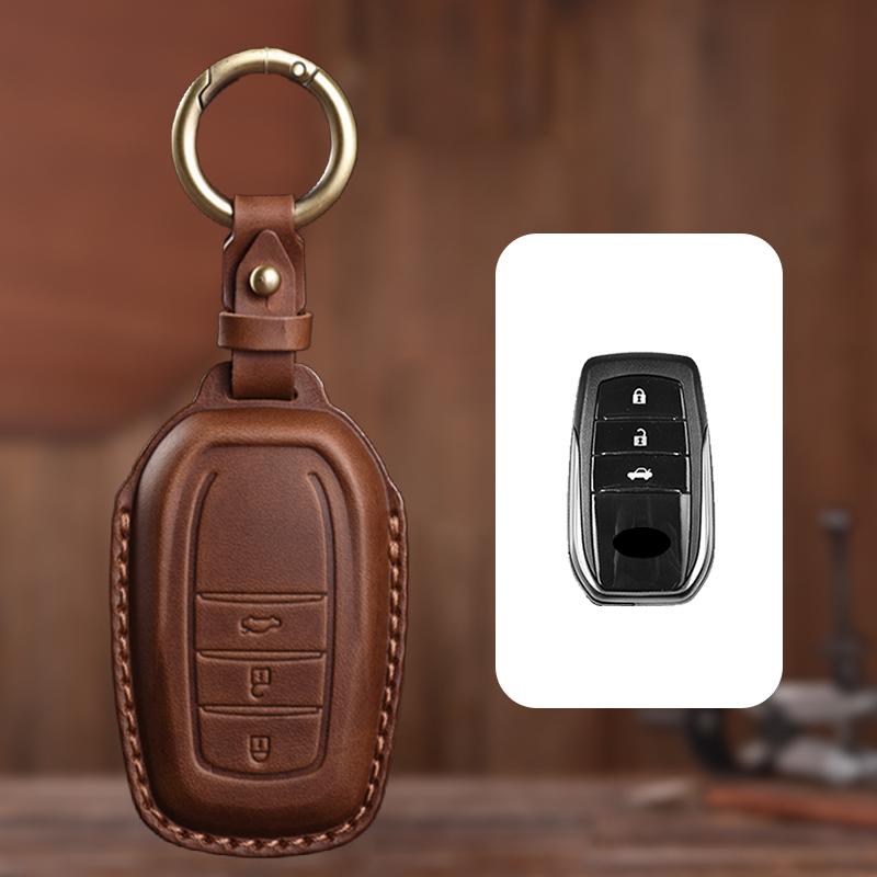 Genuine leather Protector For TOYOTA Camry CHR Corolla RAV4 Avalon Land Cruiser Prado Prius Key Case Cover Fob