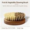 Natural Solid Wood Kitchen Cleaning Brush Dual Bristle Fruit Vegetable Scrub Brush Dish Pot Sink Scrubber with Hanging Rope for Potato Carrot Cookware