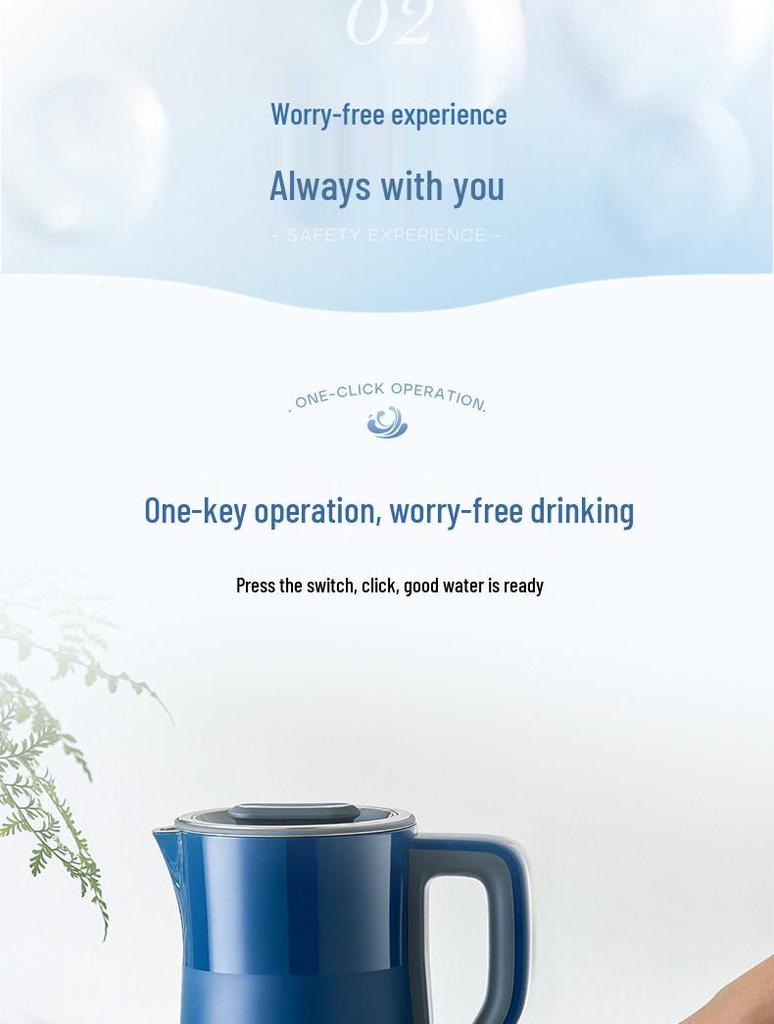 Mofei MR6072 Double Layer Anti-Scald Electric Kettle with Seamless 304 Stainless Steel Liner.