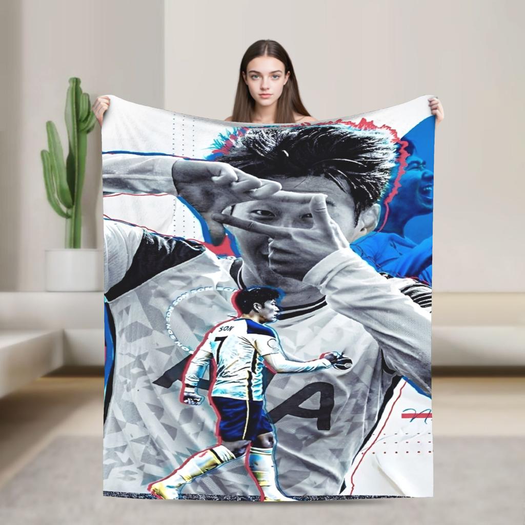Son Heung-Min Soccer Football Fleece Throw Blankets Number 7 Blanket for Home Bedroom Lightweight Bedroom Quilt