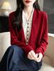 Women's V-Neck Wool Cardigan - Autumn/Winter, Two-Piece, Long Sleeve Knit Sweater