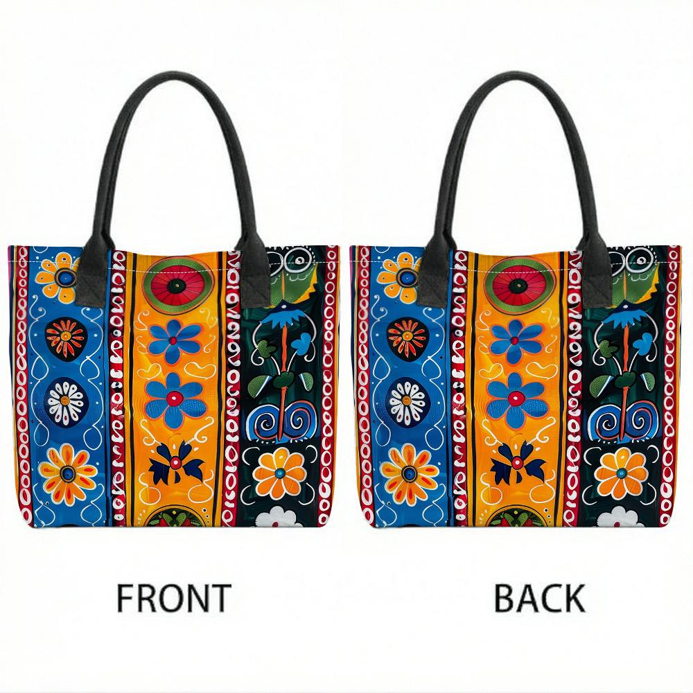 Bohemian Floral Printed Tote Bag Large Capacity Casual Shoulder Handbag for Daily Use