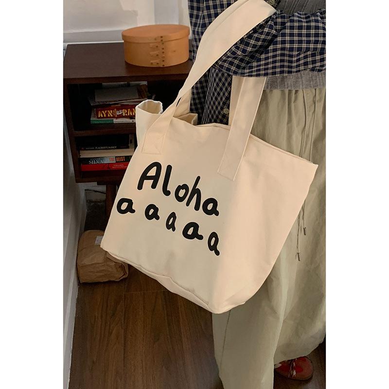 Повседневная холщовая сумка Большая вместимость Сумка подмышку Женская Новая сумка-тоут с принтом алфавита Студенческая сумка для занятий