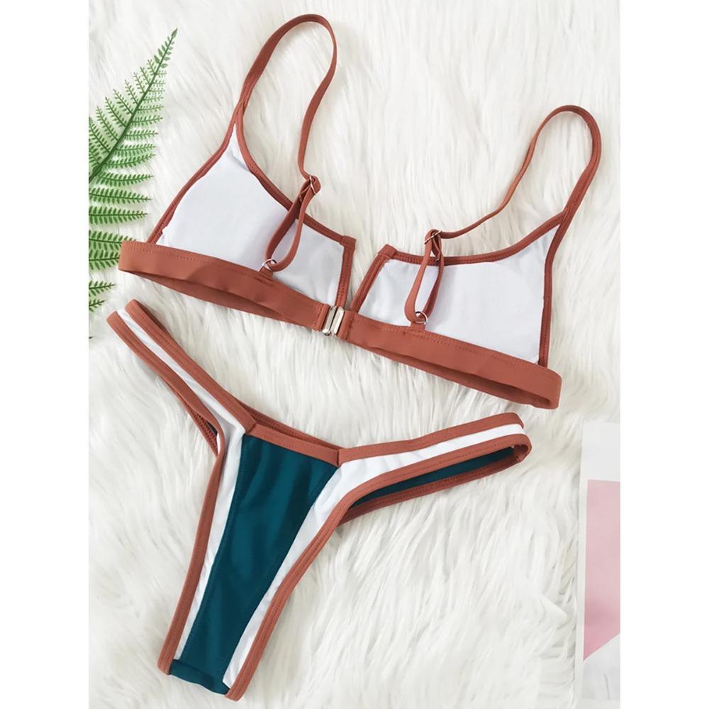 Splicing Denim V Shaped Thong Bikini Women Swimsuit Female Swimwear Two Pieces Bikini Set Bather Push Up Bathing Suit Swim Lady