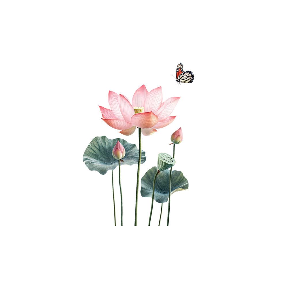

Vintage Lotus Flower Self Adhesive Wall Sticker for Living Room TV Background Bedroom Room Decor 55x85cm різнокольоровий