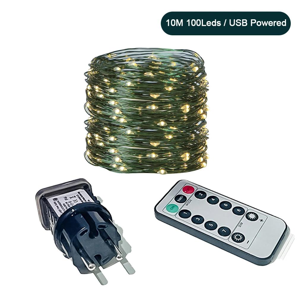 

Светодиодная зеленая гирлянда из гирлянд из гирлянд теплого белого цвета для украшения рождественской елки на открытом воздухе, для свадебной вечеринки, для садового освещения