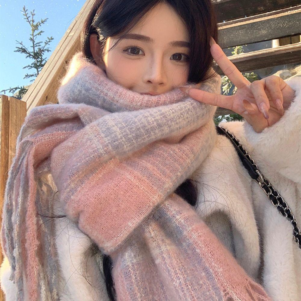 Plüsch Winter Kaschmir Schals Quaste Langer Schal Elegantes Karomuster Wollschal Student