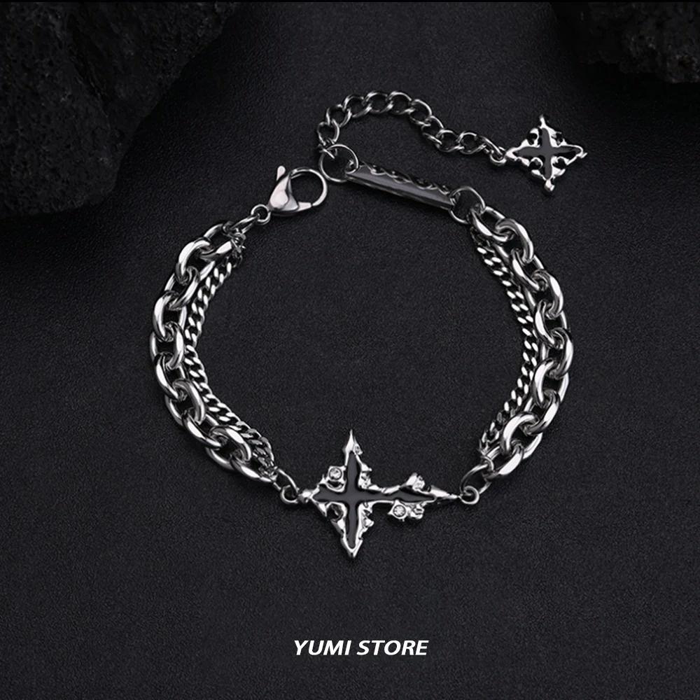 Hip Hop Zircon Dark Cross Bracelet For Man Woman Non Fading Titanium Steel Luxury Unisex Couple Bracelet Jewelry Cool Gift