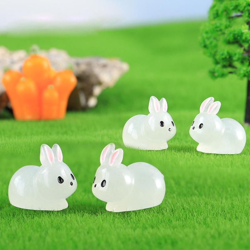 10pcs Cute Luminous Resin Easter Bunny Ornament Glowing in the Dark Miniature Rabbits Figurines Micro Landscape Decor