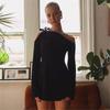 Autumn One-shoulder Lace-up Sloping Neck Long-sleeved Hip-hugging Women's Dresses