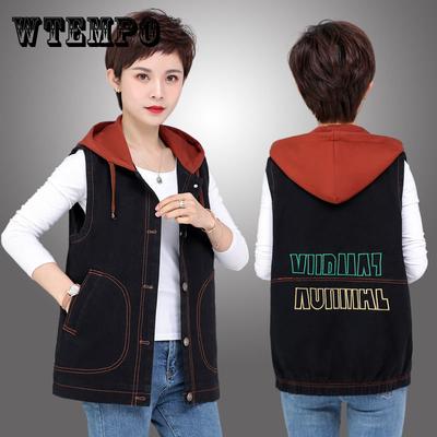 Ležérne Patchworková vesta s kapucňou Ženy Crop Denim Jacket Streetwear Chaleco Mujer Jeans Nová vypraná vesta bez rukávov