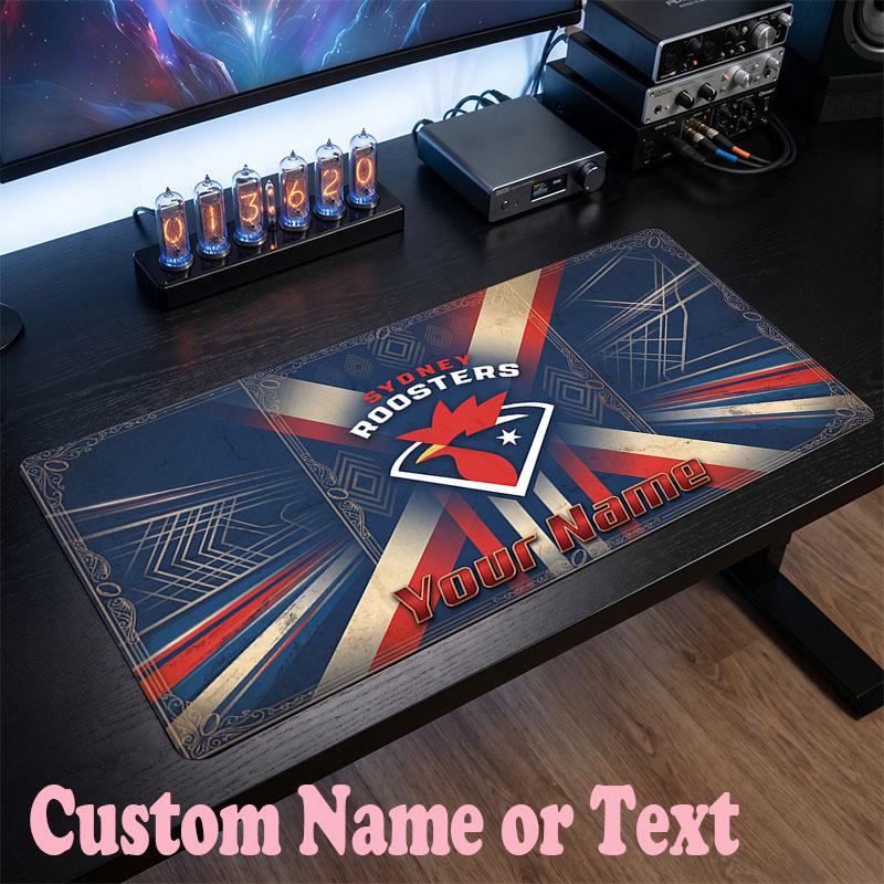Sydney Roosters Customized Name Text Mouse Pad, Large Desk Mouse Mat Personalized Home Office Present