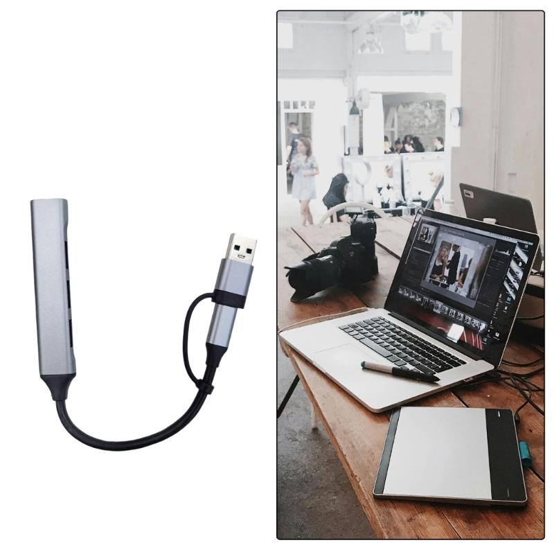 Multiple Port Aluminum USB C Hub Splitter With USB 3.0 High Speeded Transfer Compact Size Fit for Charging Data Syncing