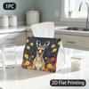 1pc Tissue Box, Whimsical Art Kangaroo Wildflowers Warm Glow Pattern, 2D Flat Printing, Polyester Material, Machine Washable, Tissue Pouch, for Bedroo