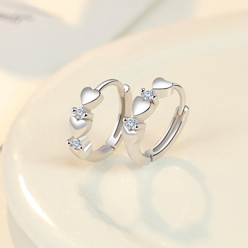 925 Silver Small Hoop Earrings For Women Luxury Elegant Love Heart Cubic Zirconia Earring Classic Party Wedding Jewelry