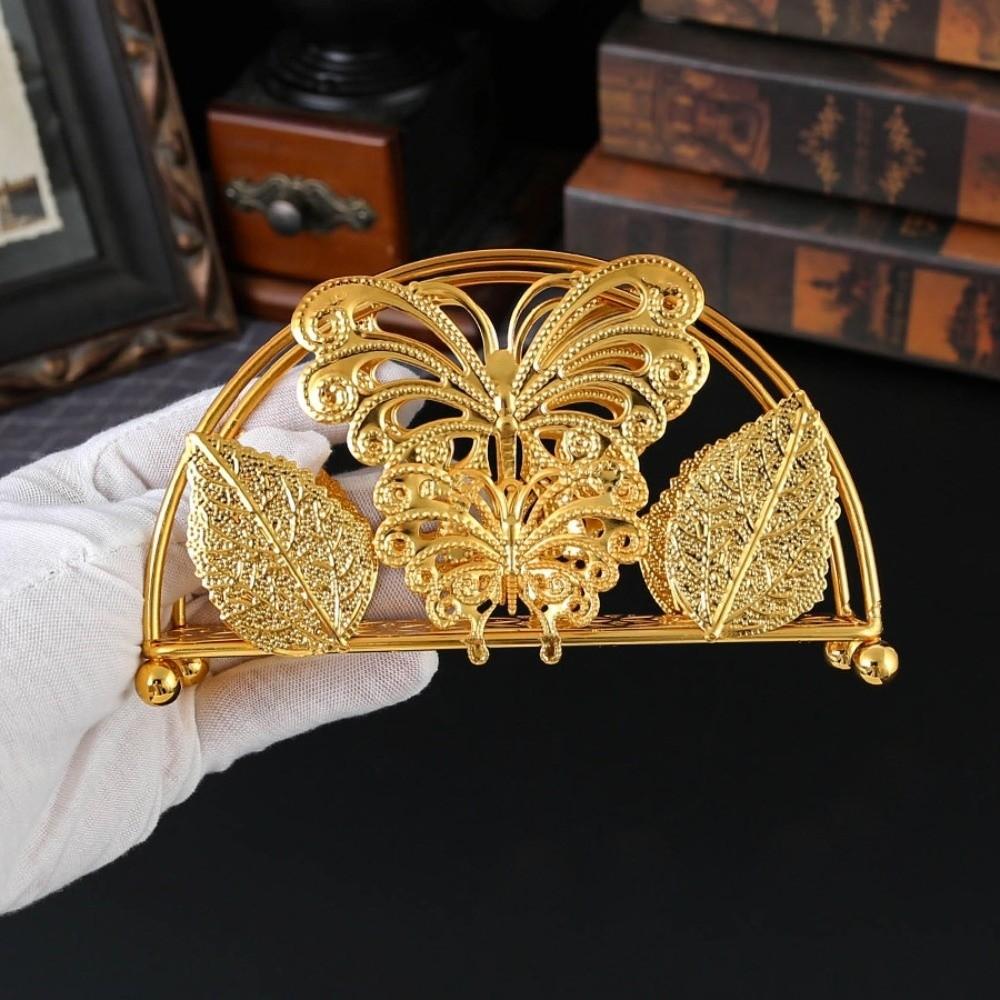 Space-Saving Ironwork Gold Tissue Holder Standing Vertical Paper Storage Rack Countertop