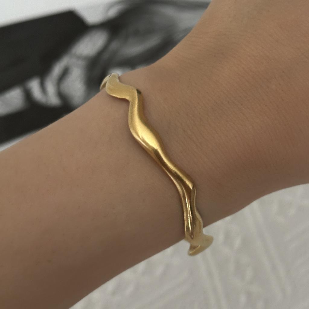 Exaggerated Punk Irregular Wide Cuff Bangle for Women Stainless Steel Gold Color Geometric Bangle Stackable Trendy Jewelry