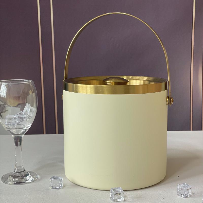 Stainless Steel Double-Layer Ice Bucket with Handle and Lid for Champagne, Wine, or Bar Use