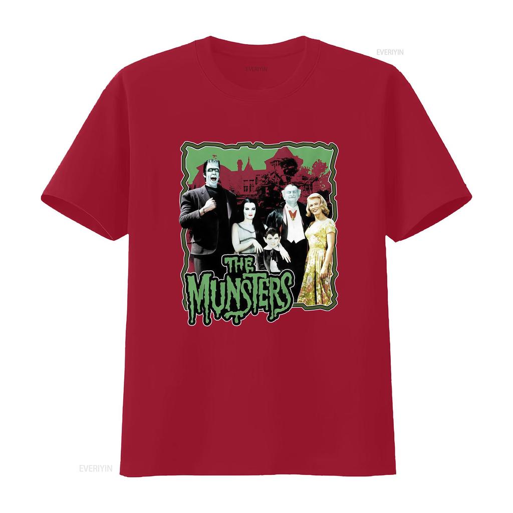 Vintage Retro The Munsters Classic Monster Family Tv Show Print Casual T Shirt Vintage Washed Homme Fashion Stretched Slightly