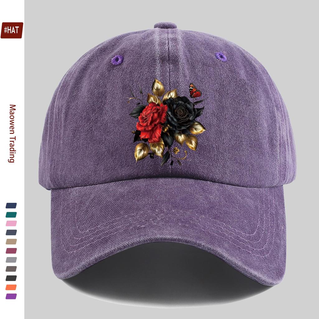 pc pcs Red  Black Rose Trucker Cap for Men  Women  Adjustable Washed Buckle Strap Vintage Washed Baseball Hat Suitable for
