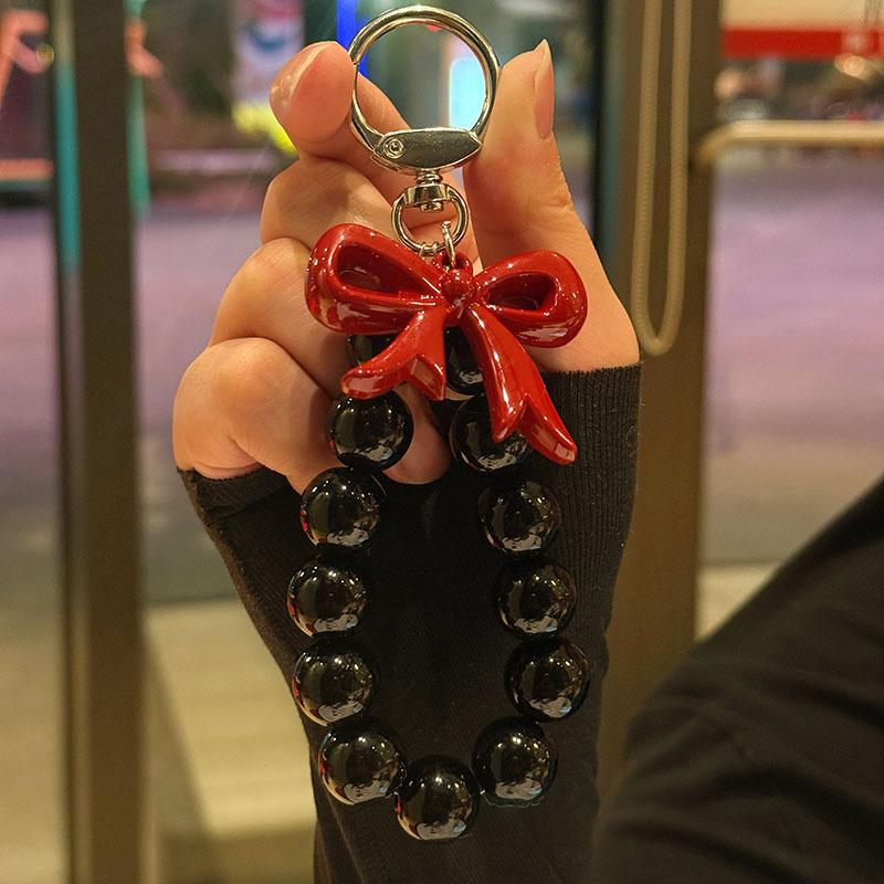 

Cute Bowknot Beaded Pendant Phone Charm Chain Keycord Rope For iPhone Keyring чорний