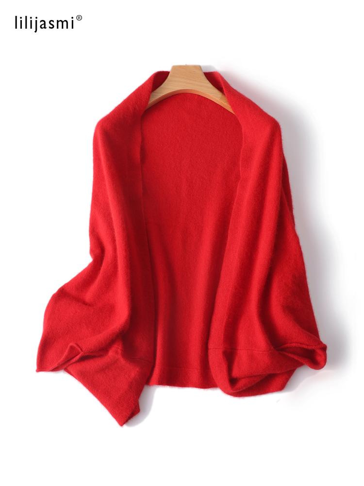 Tendência Xale Envoltório Cachecol Dois Propósitos 100% Lã Mulheres Tricotado Acessórios Capa Casual Cachecóis Macios Quente Cappa Aconchegante Moda Mantos