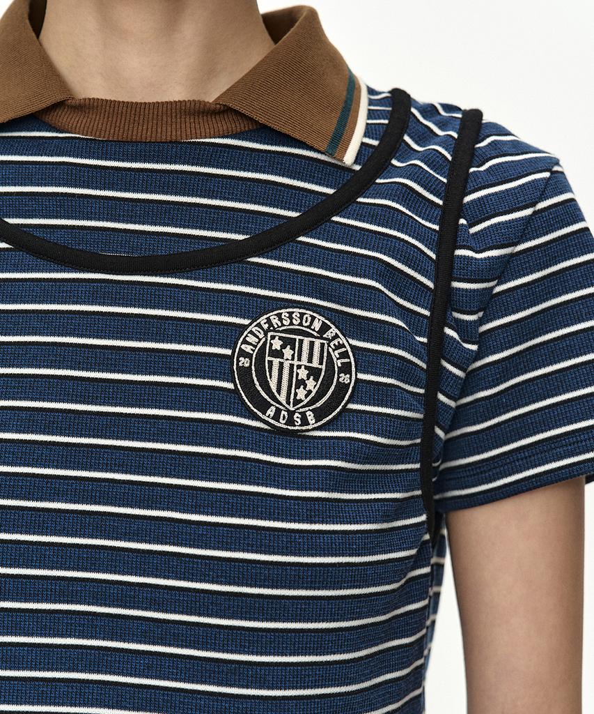 ADSB ANDERSSON BELL Shirring Binding Stripe Collar Top Atb1559W(Blue)
