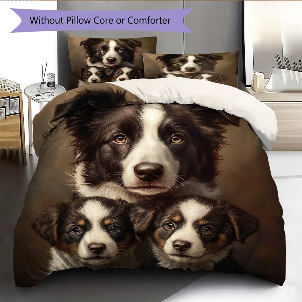 Border Collie Pattern Bedding Home Decoration Birthday Gift (1 * Duvet Cover + 2 * Pillowcase, Without Core)