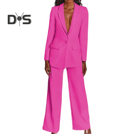 2 Teile/satz Frauen Anzug Mantel Hosen Set Tiefem V-ausschnitt Revers Einzigen Knopf Verschluss Mittlere Länge Strickjacke Langarm Jacke Gerade hosen Dame Formale