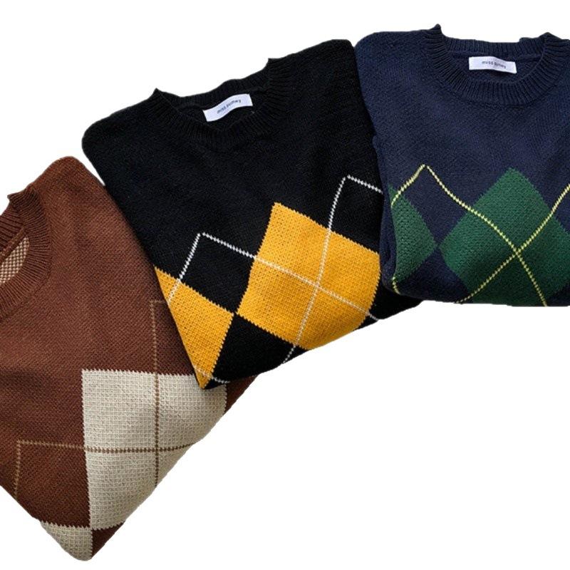 Loose and casual all-match rhombic pattern sweater for outerwear, autumn and winter new thick knit sweater women's top