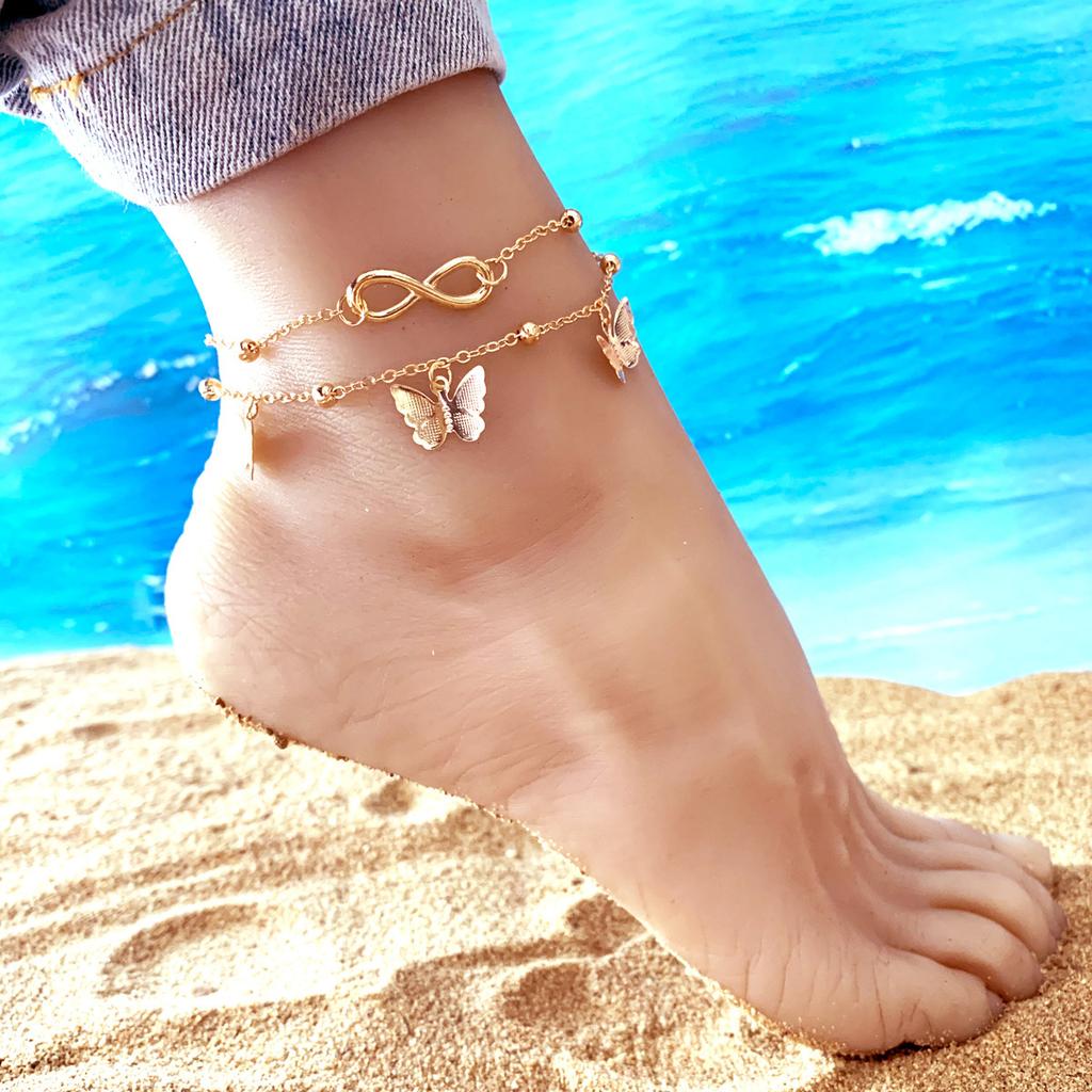 Stylish femininity small fresh romantic jewelry, double 8-character butterfly pendant anklet