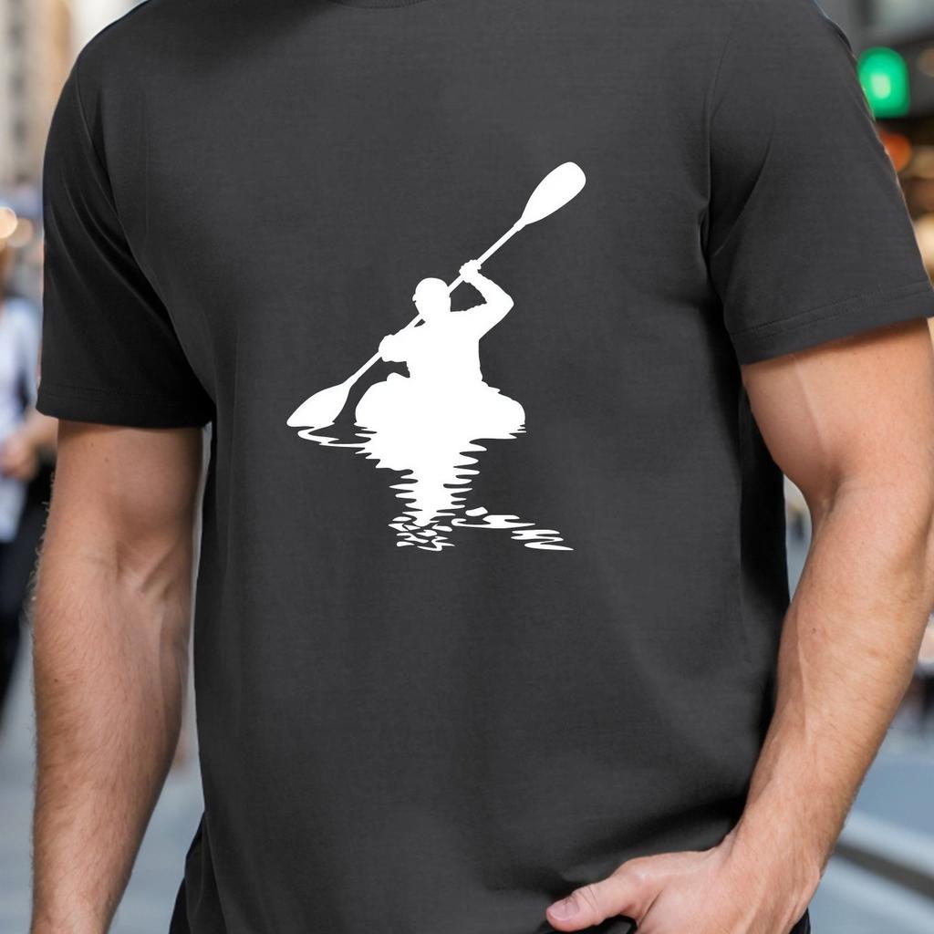 Kayaker Silhouette Graphic Tee Men Casual Short Sleeve Cotton Print TShirt Outdoor Enthusiast
