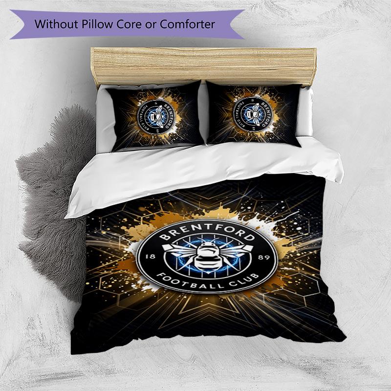 Set Lenzuola Stampato Brentford Football 3 Pezzi, Comodo Set Copripiumino per Camera da Letto Amico della Pelle