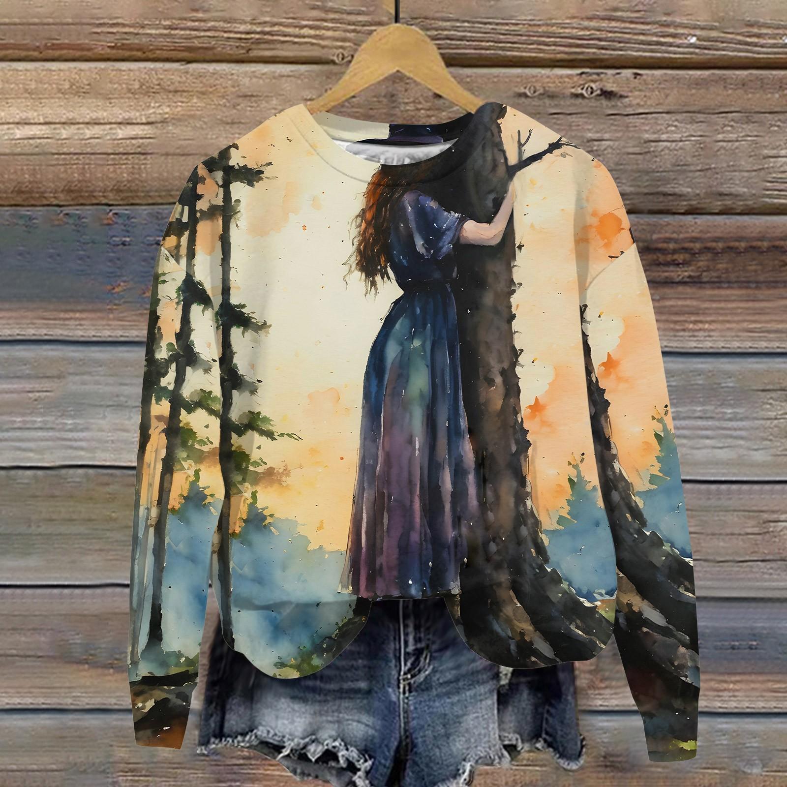 

Женский Хэллоуин с принтом, круглым вырезом и длинными рукавами, свободный крой, повседневный топ с длинными рукавами и длинными рукавами M