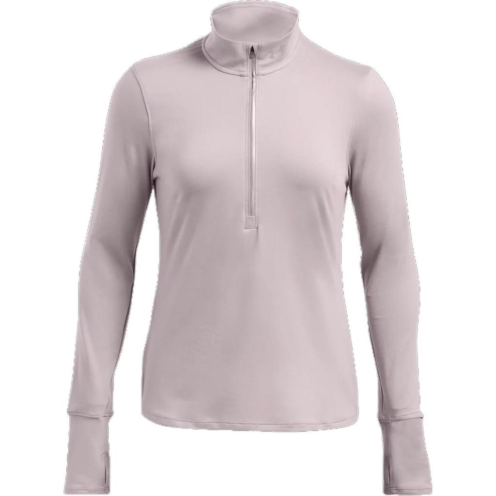 Under Armour Ua Qualifier Solid Breathable Running Stand Collar Long Sleeve T-Shirt Women Tops Fatigue-Gray 1379349-015