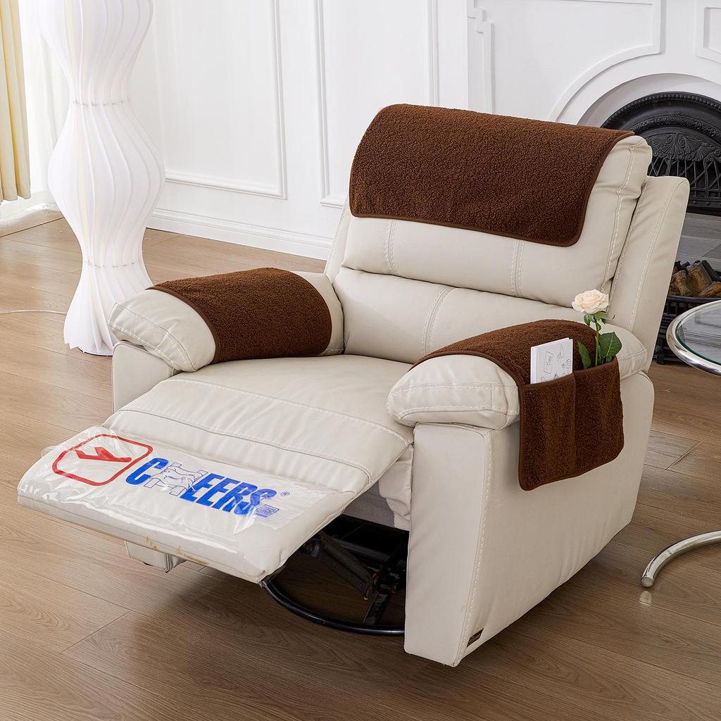 Lambswool Sofa Armrest Pad Set with Storage Pocket (3-Piece)