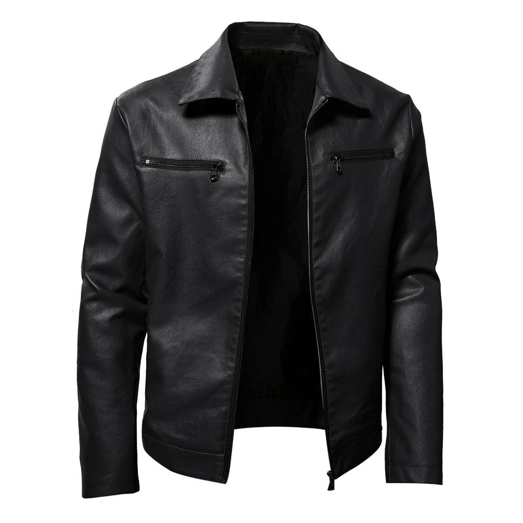 European and American men's double zipper casual large size lapel leather jacket men