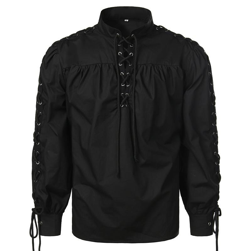 

Men s Stand-up Collar Solid Color Literary Shirt Youth Spring Breathable Sweat-absorbing Tops 5XL чорний