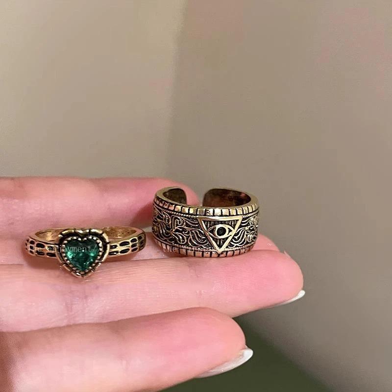 Y2K Demon Heart Zircon Opening Adjustable Rings For Women Vintage Personality Rings Party Jewelry Accessories Gifts