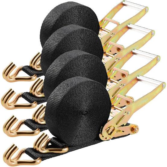 9m X 50mm Double J Hook Ratchet Straps (11,000 lbs Break Strength), Heavy Duty Tie Down Straps for Trucks, Motorcycle, 4Pcs