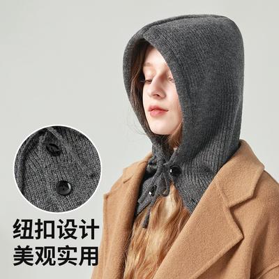 Große Version Sturmhaube Hut Damen Herbst und Winter Kälteschutz und Wärme personalisiert trendig Wollstrickmütze Schal integriert